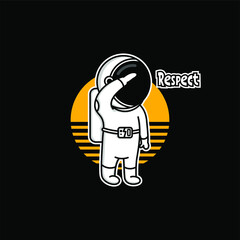 Astronaut Stand Up with Raise One Hand Respect Cartoon Vector Illustration