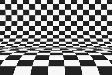Wavy checkered surface in perspective view. Curved chess background. - 440323196