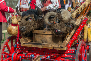 Mummers perform rituals to scare evil spirits people with the masks are called Kuker or kukeri in...