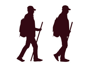 Silhouette of a Tourist with Backpack Walking Isolated