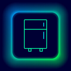 Glowing neon line Refrigerator icon isolated on black background. Fridge freezer refrigerator. Household tech and appliances. Colorful outline concept. Vector