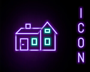 Glowing neon line House icon isolated on black background. Home symbol. Colorful outline concept. Vector