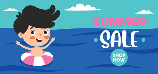 Obraz premium Flat Summer Banner With Cartoon Character