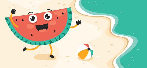 Flat Summer Banner With Cartoon Character
