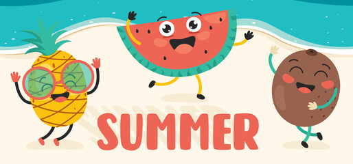 Flat Summer Banner With Cartoon Character