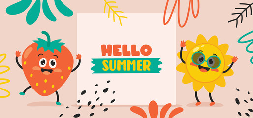 Flat Summer Banner With Cartoon Character