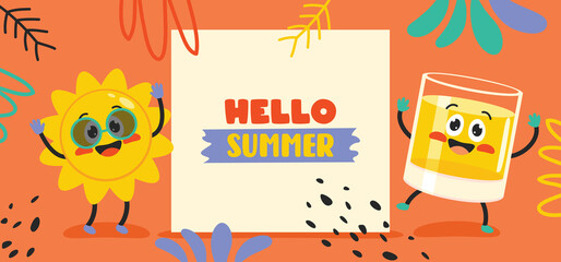 Flat Summer Banner With Cartoon Character