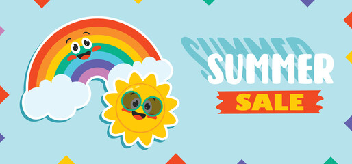 Flat Summer Banner With Cartoon Character