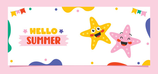 Flat Summer Banner With Cartoon Character
