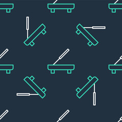 Line Scented spa stick on a wooden stand icon isolated seamless pattern on black background. Incense stick. Cosmetic procedure aromatherapy. Vector