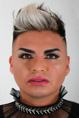 Gay model glamorous makeup close up