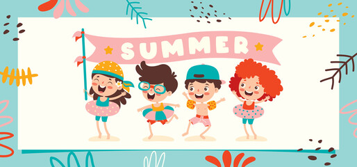 Flat Summer Banner With Cartoon Character