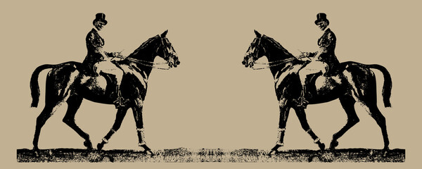two gentlemen riding against each other in retro style, place for text, isolated