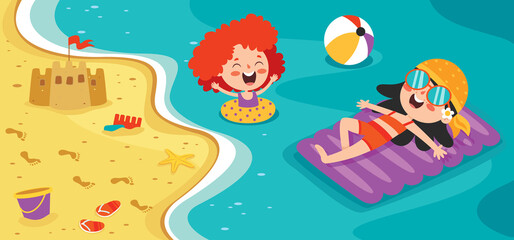 Flat Summer Banner With Cartoon Character