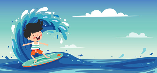 Flat Summer Banner With Cartoon Character