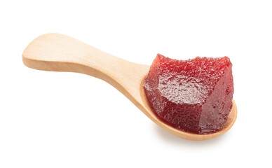 raspberry jam in spoon isolated on white