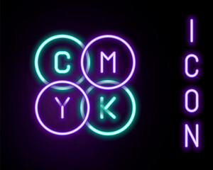 Glowing neon line CMYK color mixing icon isolated on black background. Colorful outline concept. Vector