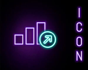 Glowing neon line Financial growth icon isolated on black background. Increasing revenue. Colorful outline concept. Vector