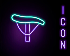 Glowing neon line Bicycle seat icon isolated on black background. Bicycle saddle. Colorful outline concept. Vector