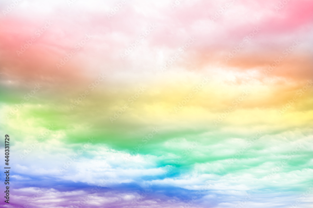 Wall mural rainbow cloudscape, beautiful abstract environment. multicolored of soft and fluffy clouds in bright