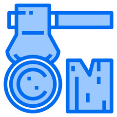 Wood cutting blue line icon
