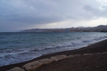 Waves of the Red sea in twilight