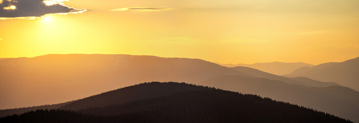 Beautiful colorful sunset in the Carpathian mountains