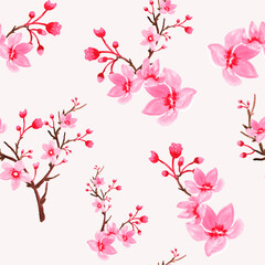 Watercolor seamless paper.Seamless pattern with cherry blossoms. Watercolor Sakura illustration.