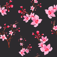 Watercolor seamless paper.Seamless pattern with cherry blossoms. Watercolor Sakura illustration.
