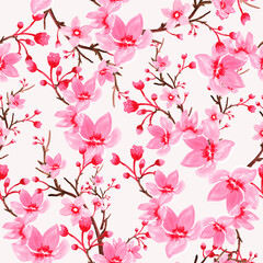 Watercolor seamless paper.Seamless pattern with cherry blossoms. Watercolor Sakura illustration.
