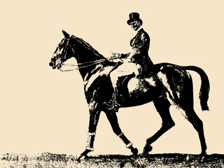 gentleman riding a horse in retro style