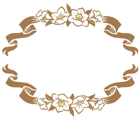 アンティークなお花とリボンの装飾フレーム。ベクター素材