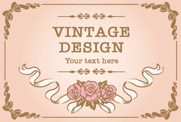 アンティークなお花とリボンの装飾フレーム、デザイン素材