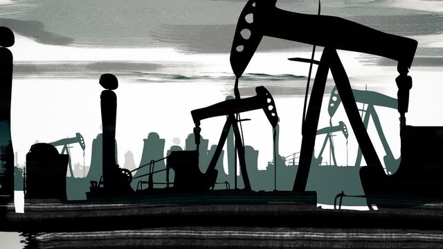 Polluting factory with oil wells