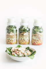 Food Preparation for Healthy Greek Salad in a Jar