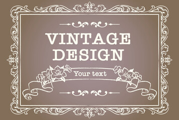 アンティークなお花とリボンの装飾フレーム、デザイン素材