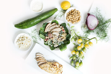 Fresh Lemon Dill Salad Bowl with Chicken Breast and Tzatziki