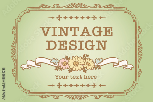 アンティークなお花とリボンの装飾フレーム デザイン素材 Wall Mural 夏妃 吉野