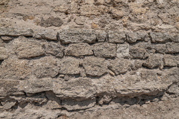 Texture of old brick castle wall. Ancient fortress brickwork