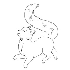 Cute kitten with a bow. Simple drawing coloring book with a cat for Halloween. Vector illustration isolated on white background.