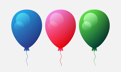 Set of multi-colored balloons. Vector illustration isolated on gray background.