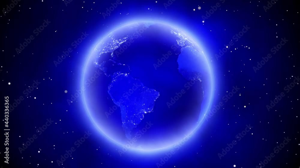 Wall mural earth rotating on black space background with stars loop.