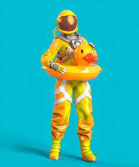 Astronaut with yellow Float, 3D illustration