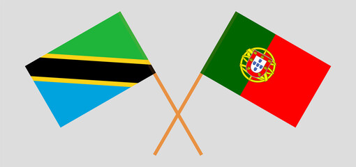 Crossed flags of Tanzania and Portugal. Official colors. Correct proportion