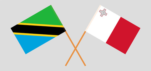 Crossed flags of Tanzania and Malta. Official colors. Correct proportion