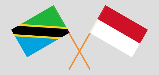 Crossed flags of Tanzania and Indonesia. Official colors. Correct proportion