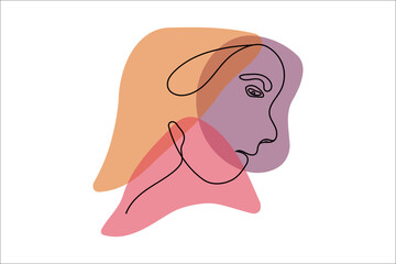 Line Art Woman Face Drawing. Abstract minimal woman portrait. Female Face Continuous one Line art, drawing of face , fashion concept, woman beauty minimalist, vector illustration.