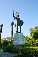 Monumental statue of Achilles in the gardens of Achillion Palace on the Greek island of Corfu