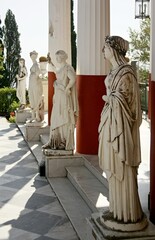 Statues of muses on the terrace of Achillion Palace in Corfu. The palace belonged to the Austrian Empress Sissi.