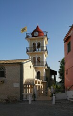 The current, new church in the village of Moraitika is called "I Koimisi tis Theotokou" (Dormition of Mary) Corfu, Greece 2020